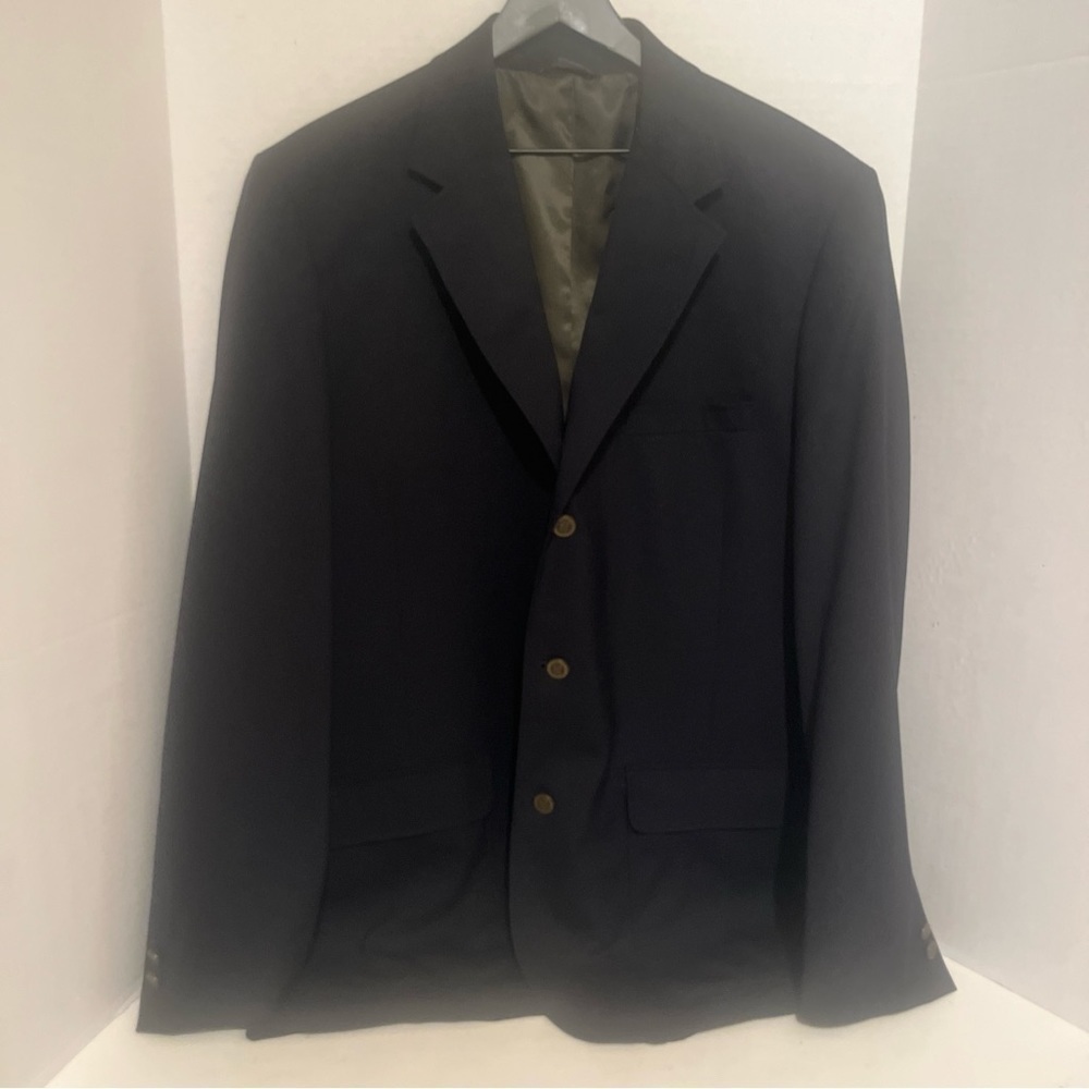 Eddie Bauer Jacket Balck Wool 3 Button Sport Coat Blazer Jacket Size 46.
